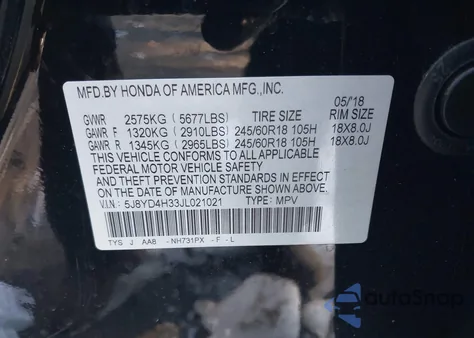 2018 Acura Mdx from USA, damaged, VIN 5J8YD4H33JL021021